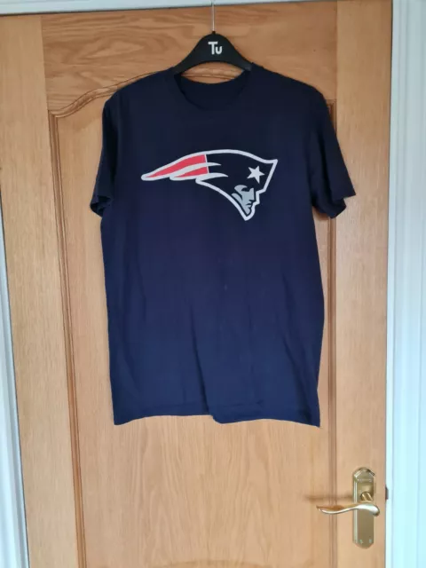 T-shirt NFL New England Patriots da uomo blu navy logo medio squadra abbigliamento raro