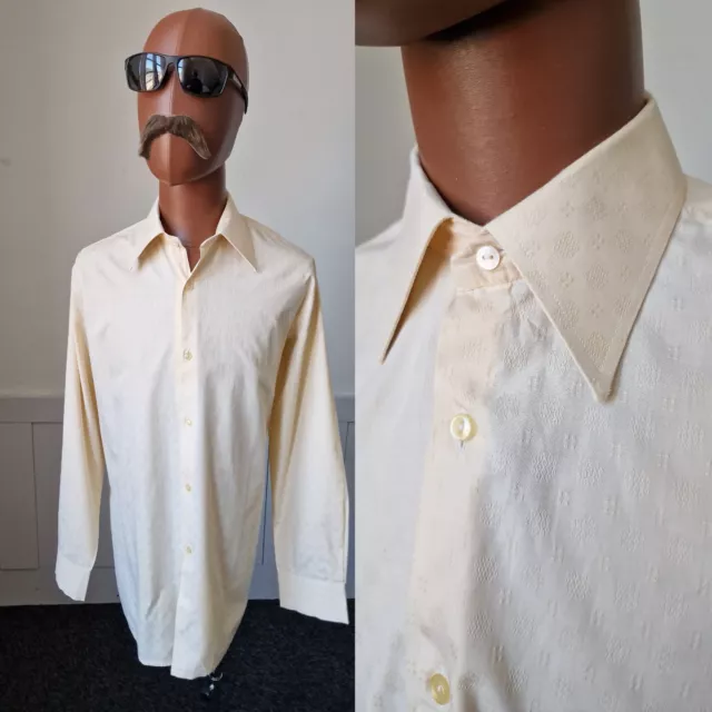 CAMICIA TRIOLA VINTAGE ANNI 60/70! Grande | Mod Cotone in rilievo POLSINO SINGOLO ZD99