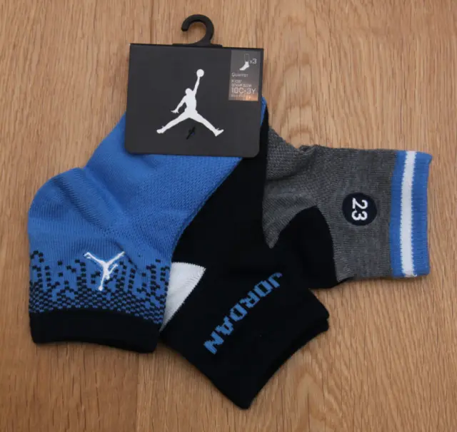 Air Jordan Boy 3 Pr Quarter Socks ~ Blue, White, Black & Gray ~ Sock Sz 5-7