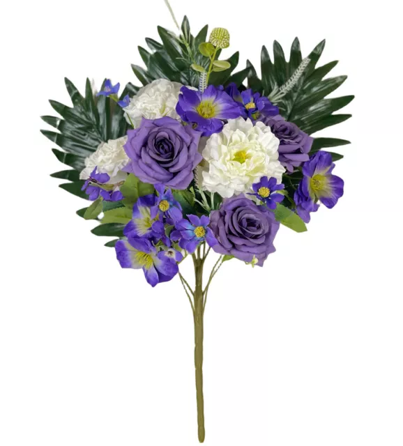Artificial Flowers Purple Violet White Bush Cemetery Flowers for Outdoor Indoor