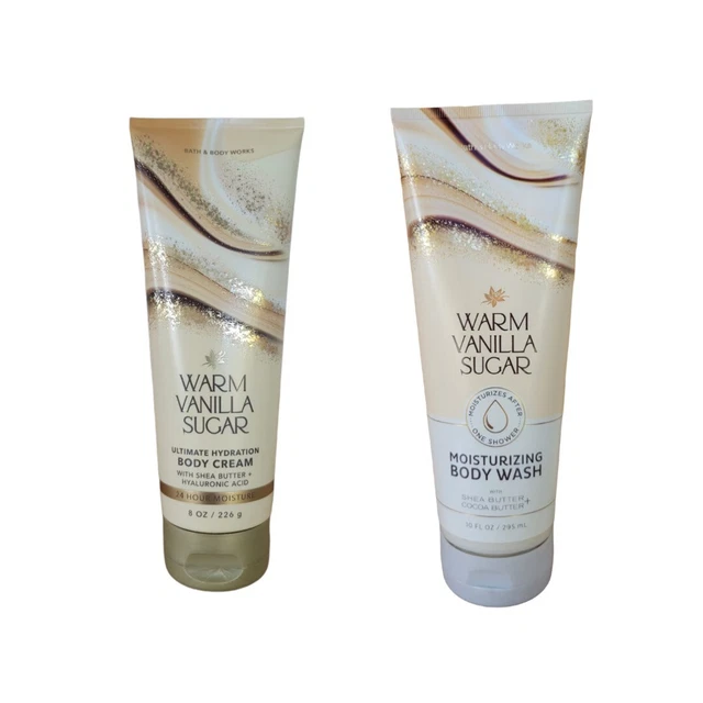 2 Bath and Body Works WARM VANILLA SUGAR Body Wash 10 oz + Body Cream 8 oz