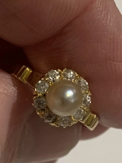 Charming Fine Victorian 18ct Gold Natural Pearl  Diamond Daisy Cluster Ring 2