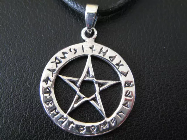 Pentagramm im Runenring 925 er Silber Ketten Anhänger / x207