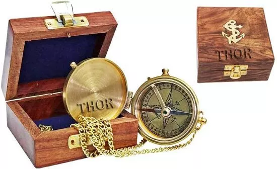 Brass Nautical Handmade Push Button Pocket Compass Directional Compass Gift