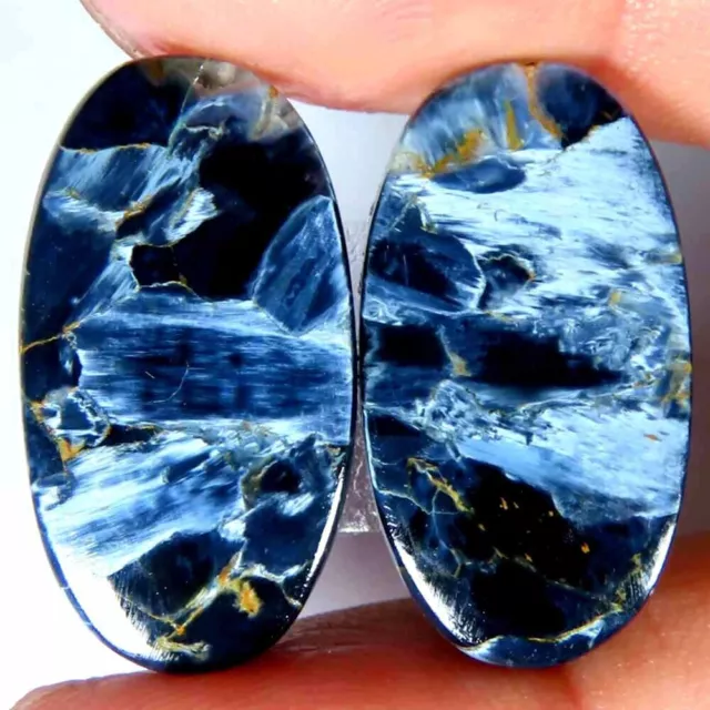 20.30Cts.100%Natural Blue Pietersite Matched Pair Oval Cab 12x23x4mm Gemstone