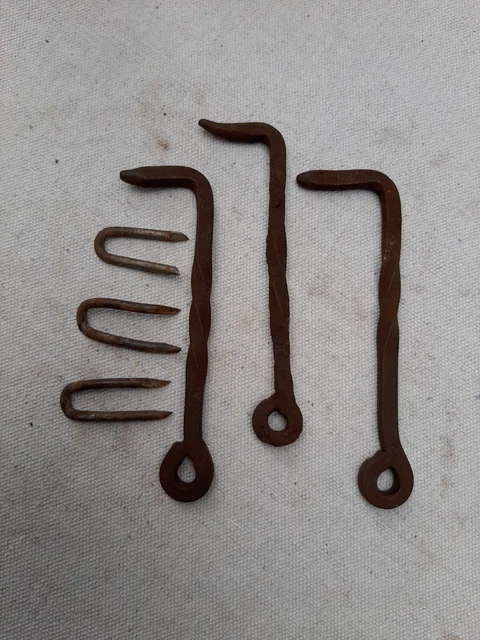 3 Antique 5" Hand Forged Iron Barn Door Gate Hook Twisted Reclaimed Salvage (c7)