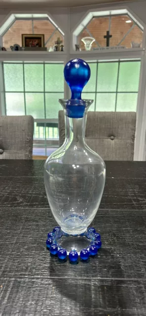 Rare Candlewick Decanter Bottle And Stopper Blue Beads Stunning 400/163