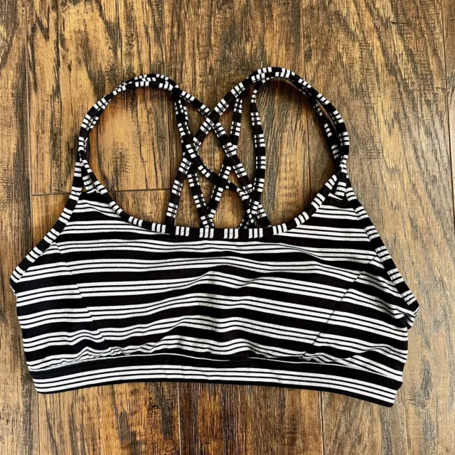 Athleta Fully Focused Cross Back Sports Bra Black White Stripes 305922 Sz Small