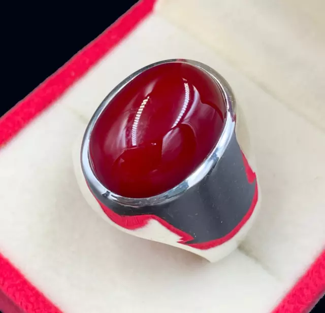 Blood Red Aqeeq Ring Sterling Silver Natural Mens Agate Ring Real Yemeni Aqeeq