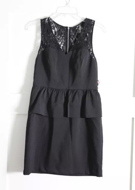 NWT Kensie Womens Little Black Dress Peplum V-Neck Lace Accent Zip Up Size 6