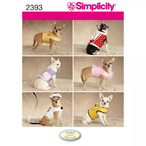 Simplicity 2393 Sewing Craft Pattern Dog Outfits SZ XXS-M Designs for Dinky Dogs 3