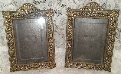 2 Beautiful Vintage Ornate Victorian Style Brass Picture Frames Black Felt Backs