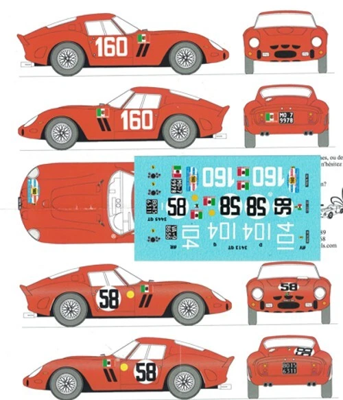 Décalcomanies 1:43 Ferrari 250 GTO – Grand Prix Canada 1963 #11 Grant Clark – ALO Decals – Neuf