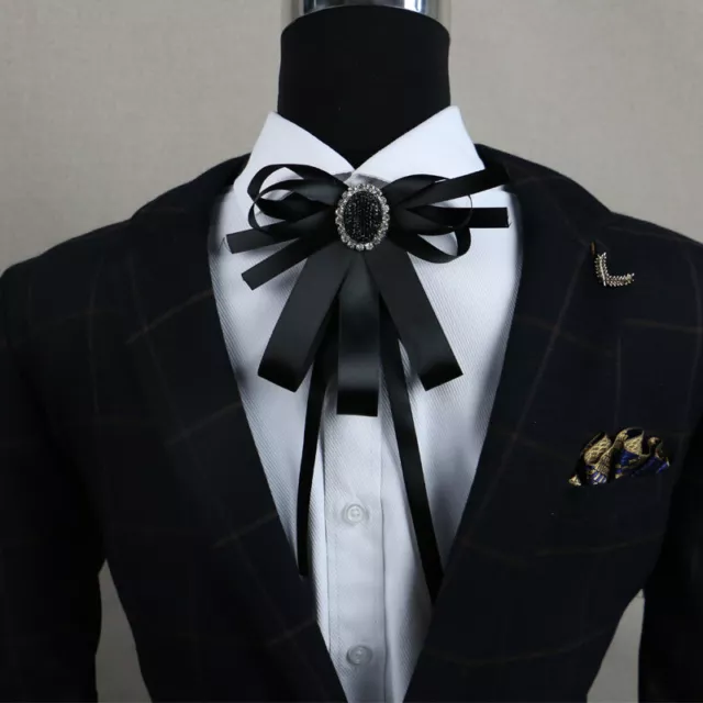 Mens Ribbon Pre-Tied Rhinestone Neck Bow Ties Bow Knot Wedding Dinner Party Chic