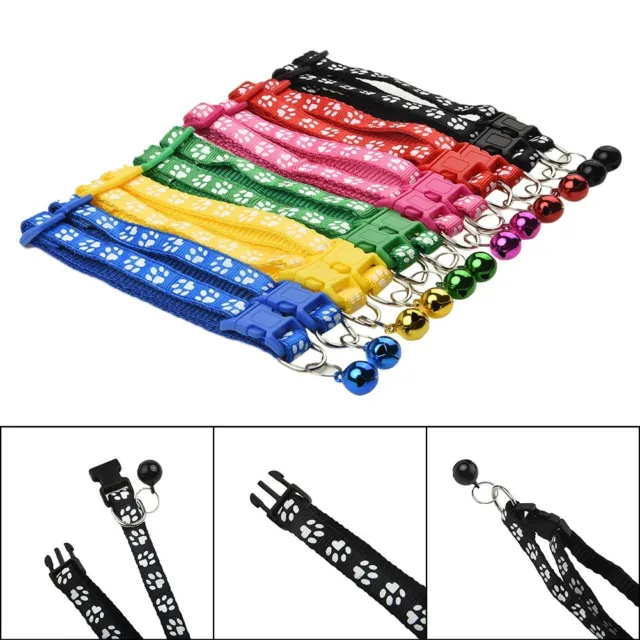 12pc Pet Dog Puppy Cat Nylon Buckle Adjustable Collar Safety Neck Strap Bell Hot