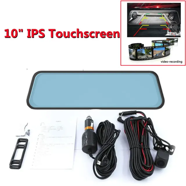 10" Mirror Backup Camera Rear View WIFI DVR Recorder GPS Dual Lens Car Dash Cam