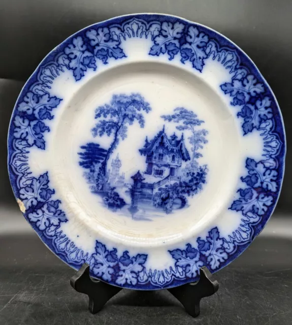 Thomas Dimmock Kaolin Ware Rhine Flow Blue Transferware 10.25" Plate C. 1844