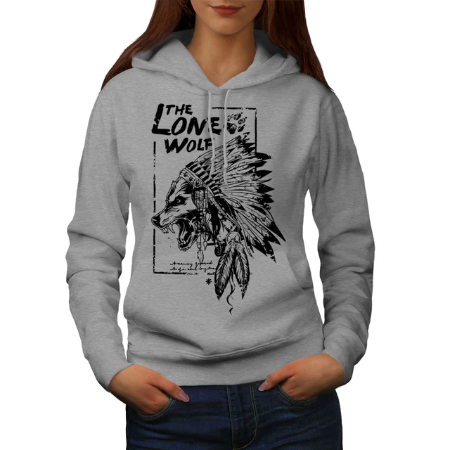 Felpa con cappuccio donna indiana Wellcoda The Lone Wolf, felpa con cappuccio selvaggia casual