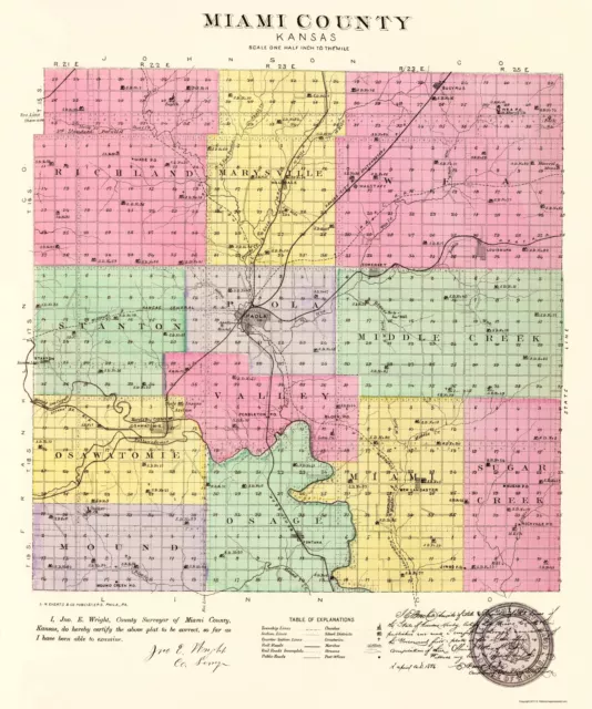 Miami County Kansas - Everts 1887 - 23.00 x 27.56