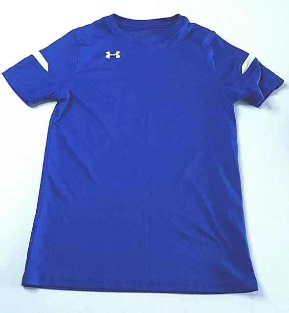 Under Armour Medium 10-12 Youth Shirt Short Sleeve Athletic Neon Blue Activewear