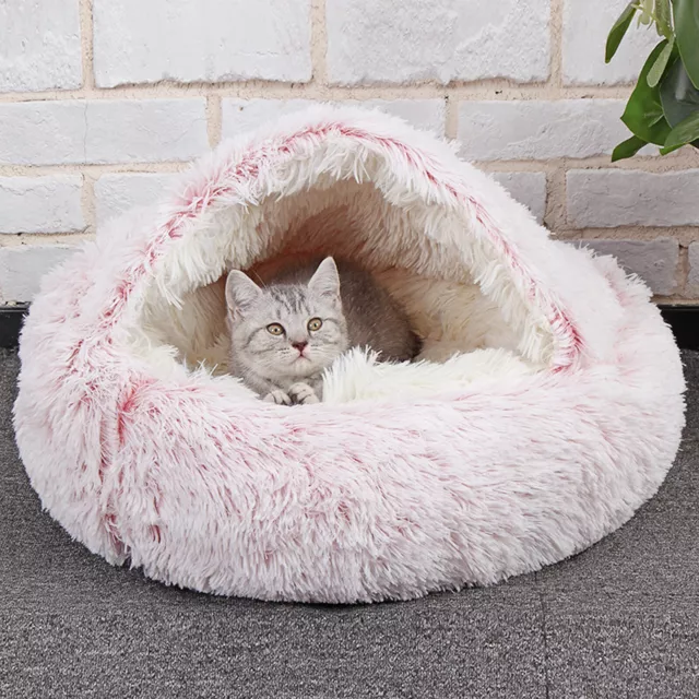 Pet Dog Cat Bed Round Plush Cave House Winter Warm Calming Sleeping Ultra Soft