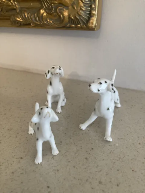 Vintage 3 Porcelain China Dalmation Figurines Ornaments Family Group 2