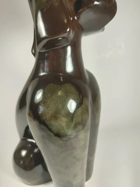 MCM Vintage Schnauzer Dog Statue Brown Green Ceramic Large Figurine Puppy 7