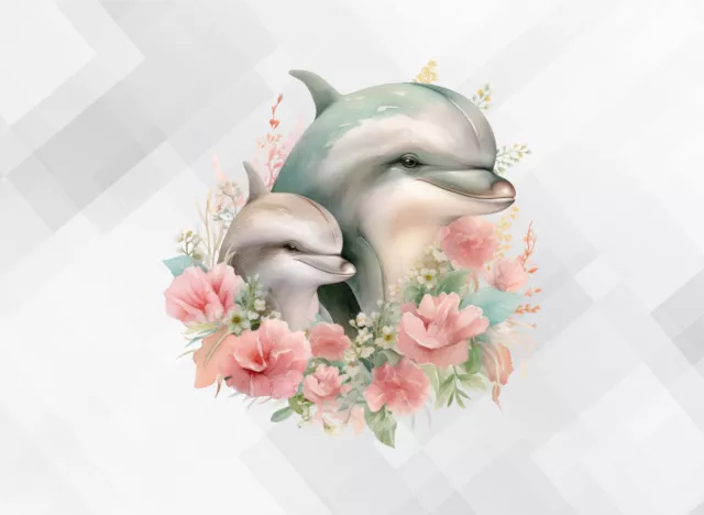 Floral Dolphin Mother Baby Nursery Home vinyl sticker decal wx118