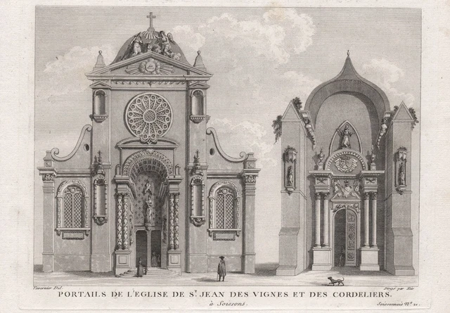 Soissons Abbaye Saint-Jean-des-Vignes eglise vue estampe gravure engraving