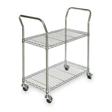 Zoro Select 3Tnz9 Wire Cart, 2 Shelf,Chrome,53X18x39 In.