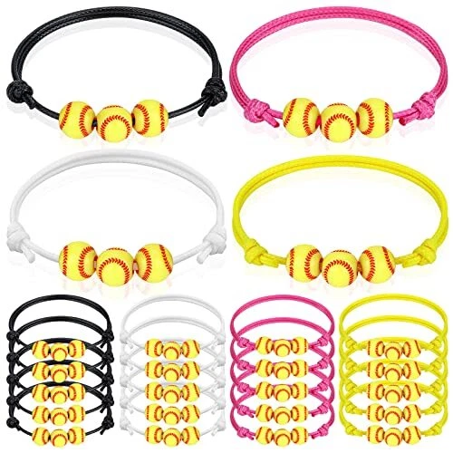 20PCS Softball Charm Bracelets Softball Party Favors Beads Adjustable Wristbands