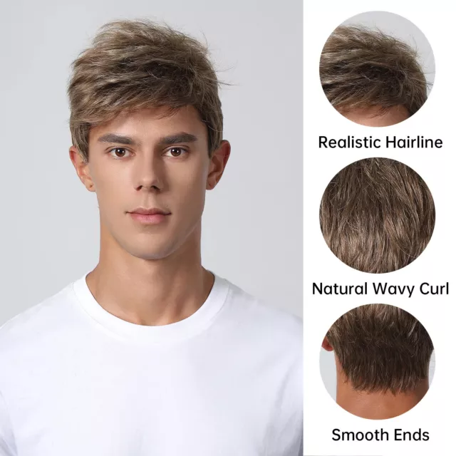 Light Brown Men Wig Fake Hair for Male Short Brown Wigs Party Heat Resistant 3