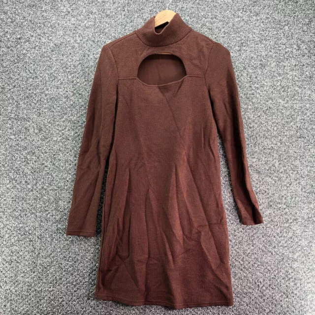Walter Baker Bodycon Dress Brown Womens Sz S Ribbed Long Sleeve Mock Neck