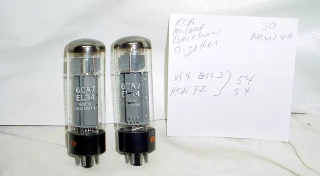 Matching Pair Mullard RCA 6CA7 EL34 Tubes xf4 Blackburn Tested TV-7/U