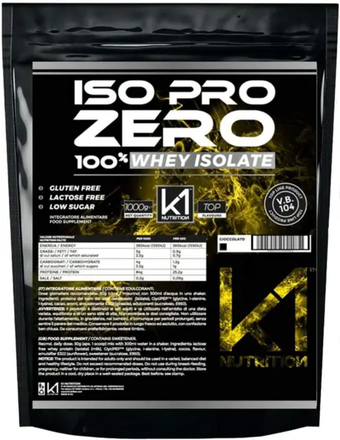 K1 NUTRITION ISO PRO ZERO 1 Kg Proteine 100% Whey Isolate Con VB104 (CIOCCOLATO)