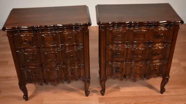 1930s Pair of Country French Solid dark Mahogany nightstands / bedside tables