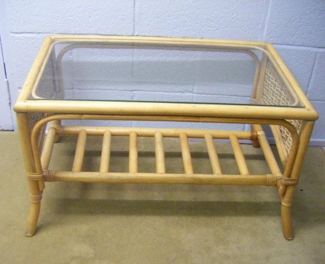 VINTAGE BAMBOO COFFEE Table Glass Top Rattan Cane Boho Tiki £35.70