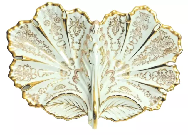 Carl Tielsch White and Gold Divided Dish Leaf Shaped TPM Silesia Altwasser RPM