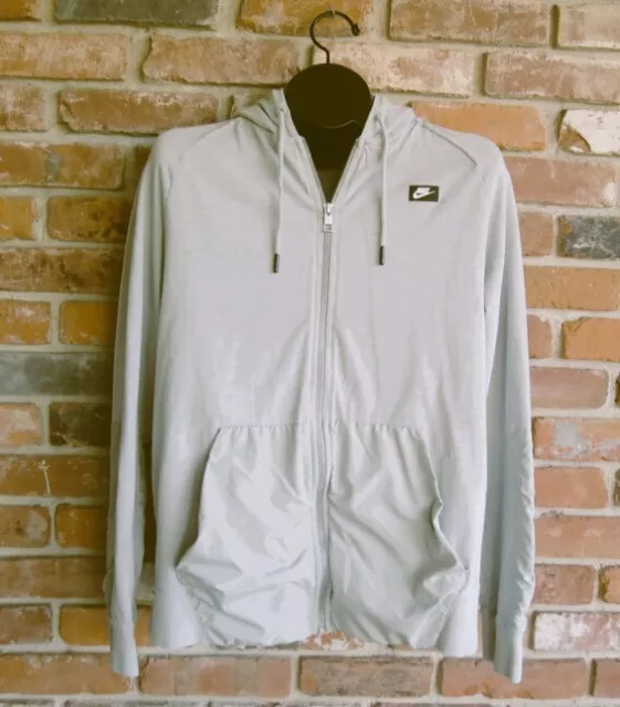 Nike hoodie sweatshirt mens M grey full zip kangaroo pocket cotton jacket logo