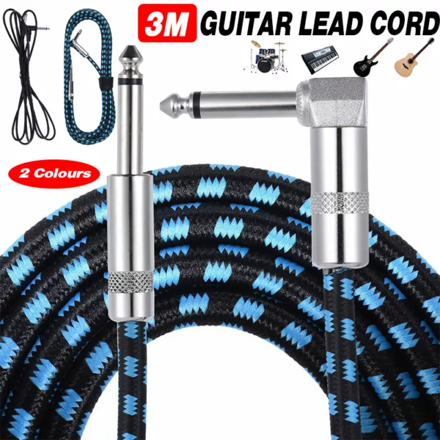 3M & 5M Electric Guitar Amp Cable Lead Instrument Audio 6.35mm 1/4" Male M/M