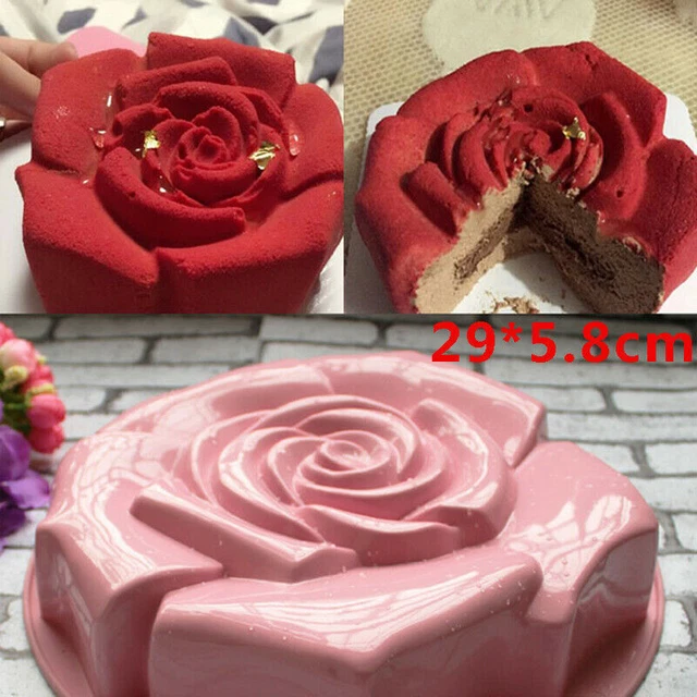 Vajilla antiadherente de silicona lata molde flor rosa chocolate pastel