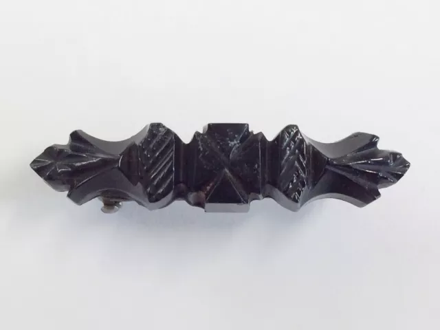 Antique Hand Carved Whitby Jet Mourning Brooch Pin