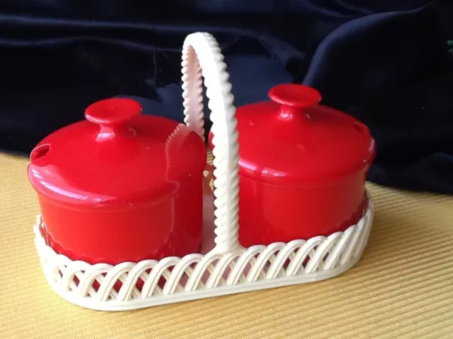 60er Jahre Retro Vintage Emsa Korb Marmeladen Geleedose mit Deckel rot weiß 3