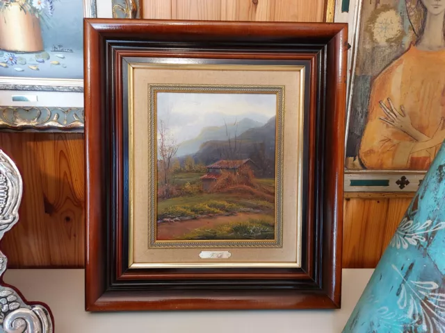 Quadro Antico anni 70 paesaggio Siviglia Dipinto olio su tela di Trillo cm 43x48