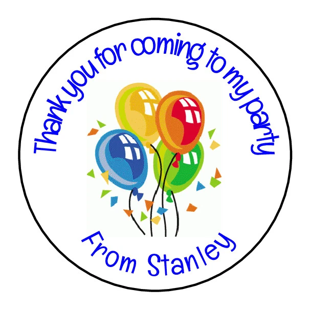 Balloon Happy Personalised Thank You Sticker Party Bag Sweet Cone Birthday Label