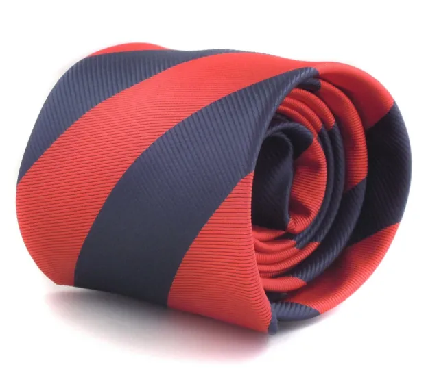 Frederick Thomas Designer Mens Tie - Dark Navy Blue & Red Barber Striped