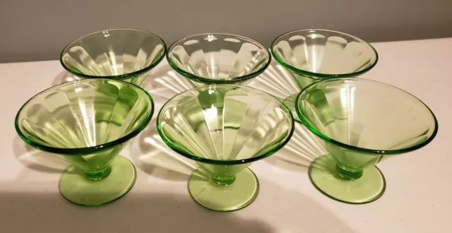 Set Of 6 Federal Glass Green 1930'S Uranium Depression Footed Sherbet Cups