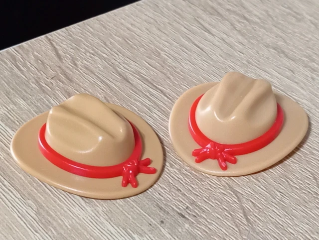 2 Cappelli Montana Marroni Per Cowboy Playmobil Western - Accessori Vintage Originali (Germania)