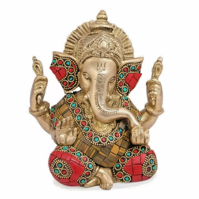 Lord Ganesha Brass Statue Ganpati Sculpture Hindu God Idol Figurine, 6" 3.30 lbs