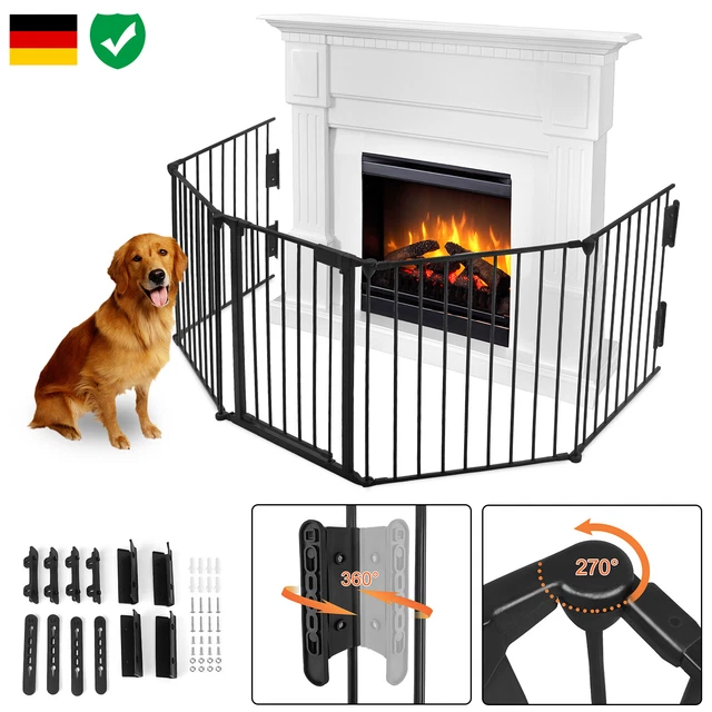 UISEBRT Kaminschutzgitter 305cm - Faltbarer Kinderschutz Mit Tür Schwarz